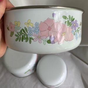 Set of 3 Kobe Enamel Nesting Bowls White and Floral